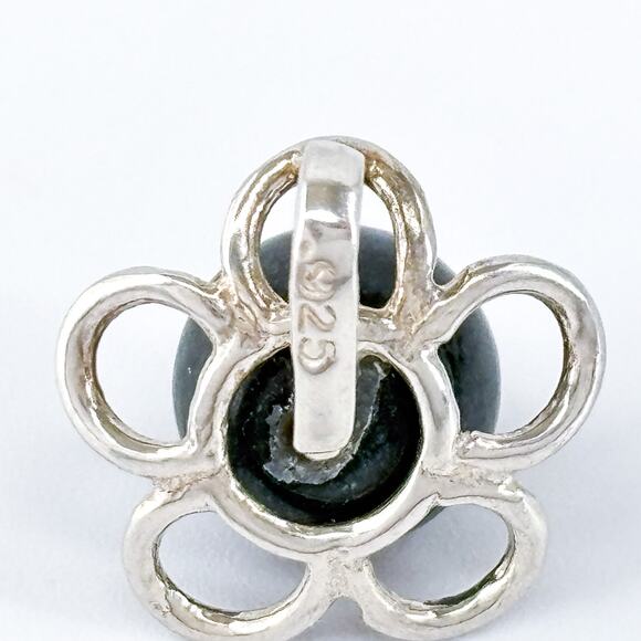 Vintage Sterling Silver 925 Black Pearl Flower Pendant - Picture 5 of 7